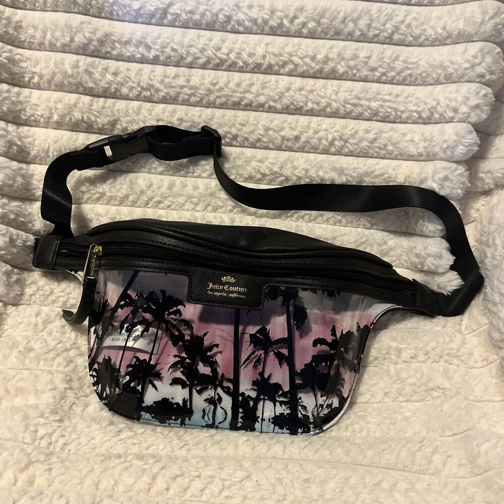 Juicy Couture Palm Tree Print Clear Logo Fanny Pack Waist Bag
